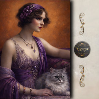 Papier Mousseline Purple Glam Woman Cat Decoupage
