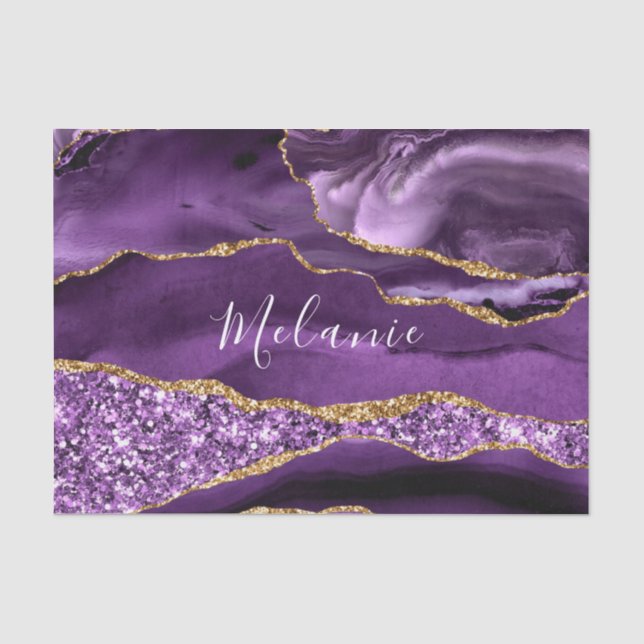 Papier Mousseline Purple Gold Parties scintillant Nom personnalisé T (Recto)
