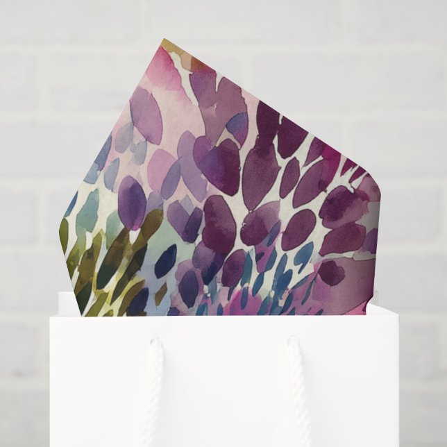 Papier Mousseline Purple, green abstract watercolor (Sac cadeau)