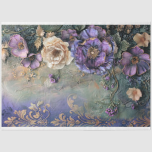 Papier Mousseline Purple Green Shabby Chic déchiré Floral & Demask