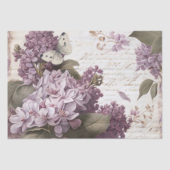 Papier Mousseline Purple Lilac Fleur Papillon Script Découpage (Recto)