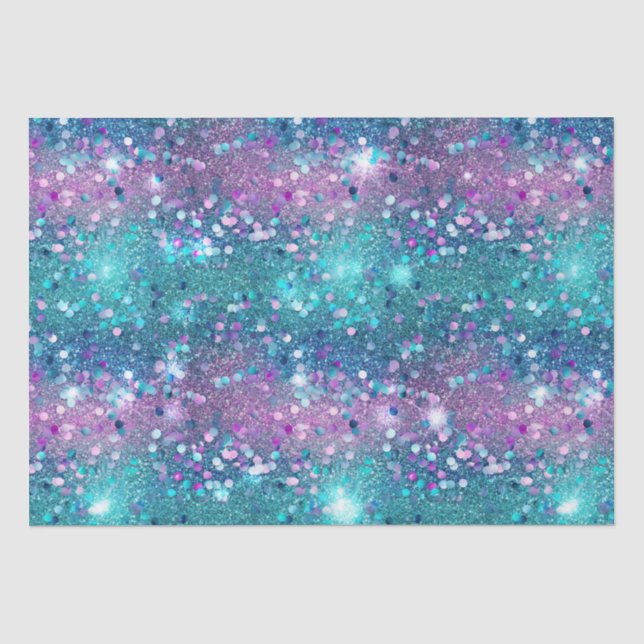 Papier Mousseline Purple Turquoise Sirène Étincelle Girly Glitz (Recto)