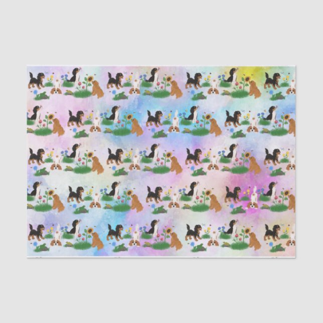 Papier Mousseline Quatre Espagnols Cavaliers dans un champ de fleurs (Recto)
