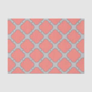 Papier Mousseline Quatrefoil corail et gris