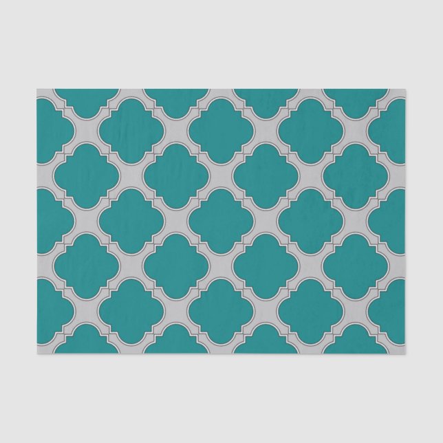 Papier Mousseline Quatrefoil turquoise et gris (Recto)