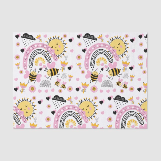 Papier Mousseline Queen BEES Cute BFF, Baby Girl, Girly Toxits Rose (Recto)