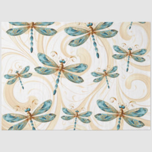 Papier Mousseline Quirky Dragonfly Motif en Aqua et Gold