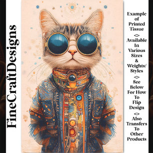 Papier Mousseline Quirky Fun Cool & Cute Cyberpunk Cat BC5 Decoupage