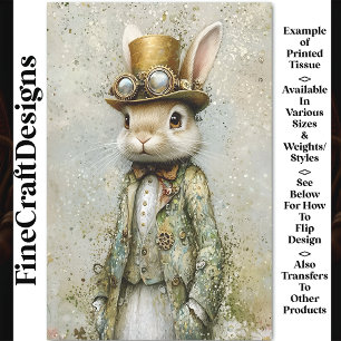 Papier Mousseline Rabbit Victorian Steampunk, Floral CA7 Découpage