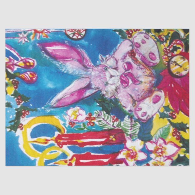 PAPIER MOUSSELINE RABIT ROSE, BOUGIES DE NOËL ET HOLLYBERRIES (Recto)