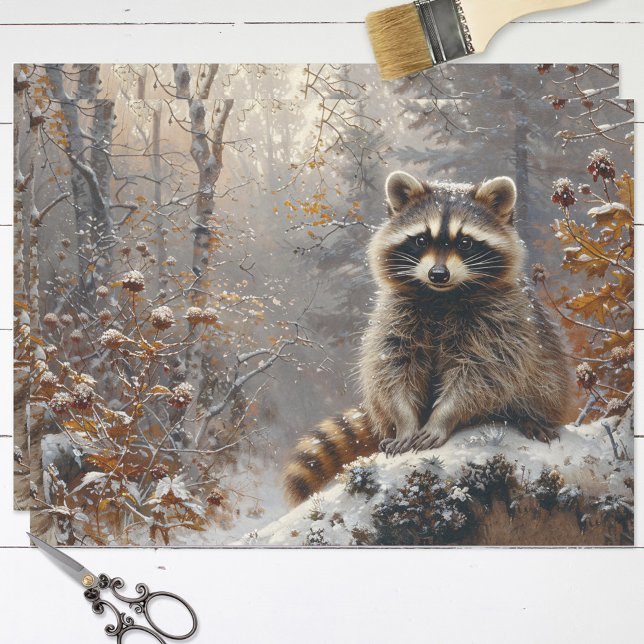 Papier Mousseline Raccoon Hiver Peinture paysage Découpage (Créateur téléchargé)
