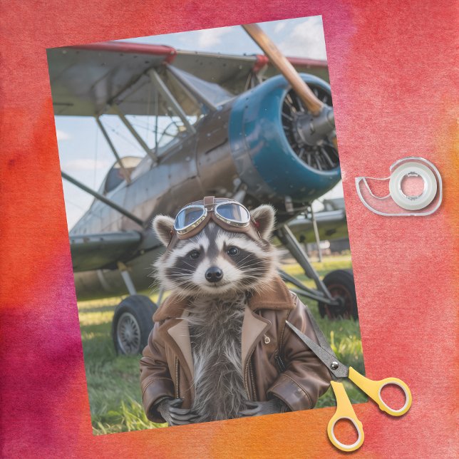 Papier Mousseline Raccoon Pilot Airplane Funny Birthday Decoupage (Créateur téléchargé)