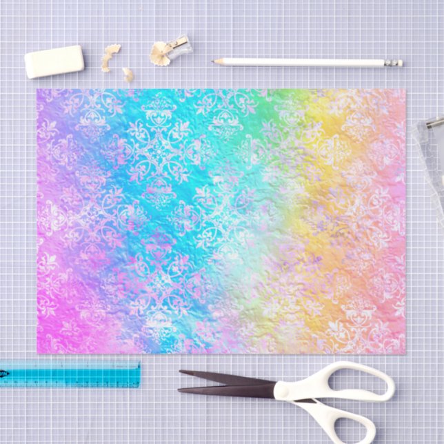 Papier Mousseline [Rainbow Damask] Elegant Colorful Soft Pastels (Artisanat)