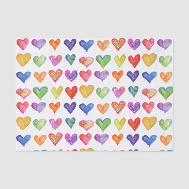 Papier Mousseline Rainbow Hearts 10lb Tissue Paper, blanc (Recto)