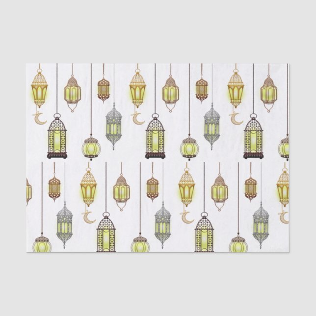 Papier Mousseline Ramadan Kareem Crescent Lanterns Moubarak Islamiqu (Recto)