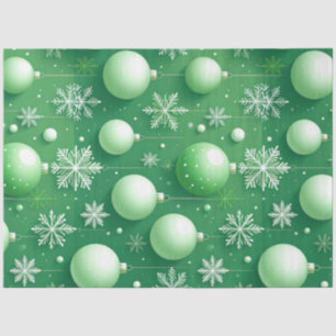 Papier Mousseline Rameaux verts et flocons de neige