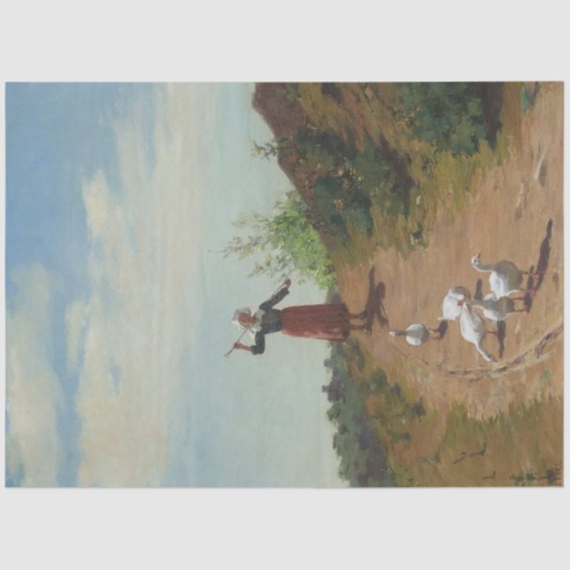 Papier Mousseline Ramener le troupeau d'oies (par Paul Peel) (Recto)