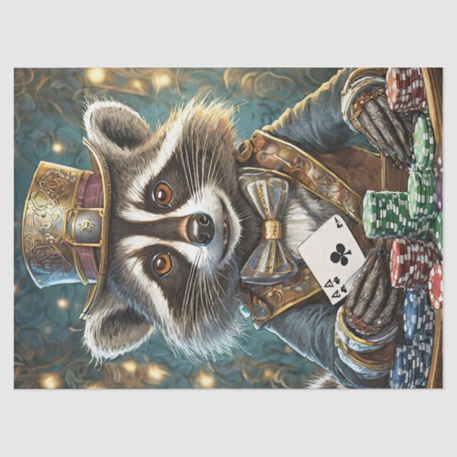 Papier Mousseline Randy Rogue, Raccoon Jouant Au Poker (Recto)
