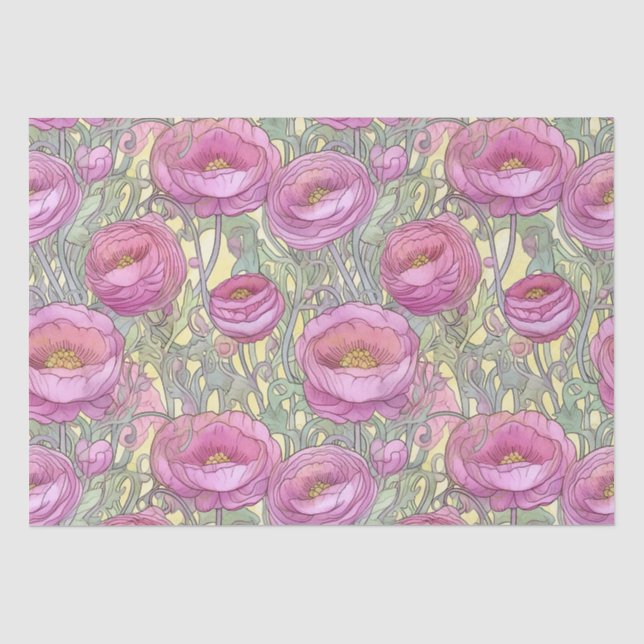 Papier Mousseline ranunculus rose Art nouveau (Recto)