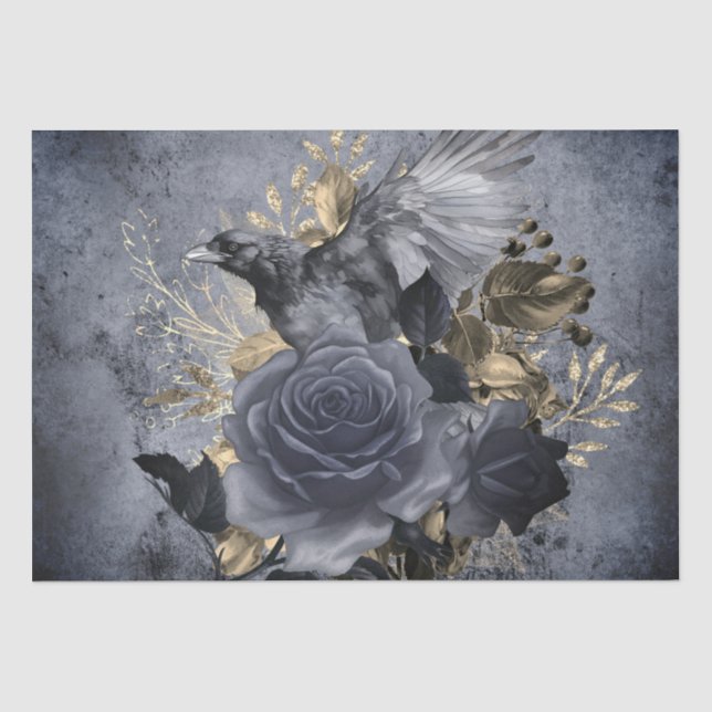Papier Mousseline Raven Bird Gold Bleu/Noir Rose Whimsical Tissue P (Recto)