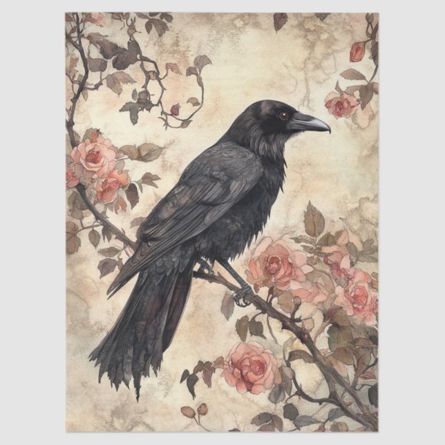 Papier Mousseline Raven et Roses Découpage (Recto)