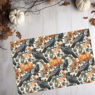 Papier Mousseline Raven Halloween Citrouilles Aquarelle Automne