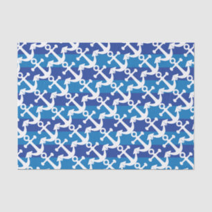 Papier Mousseline Rayures bleues nautiques des Ancres   de blanc de