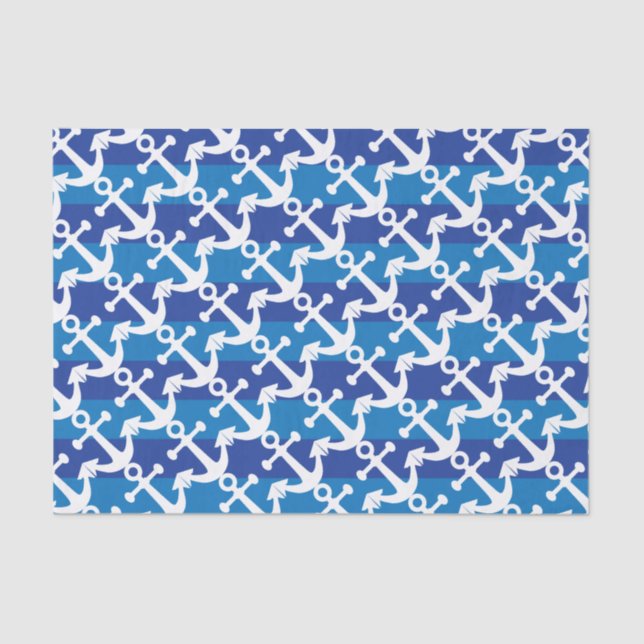 Papier Mousseline Rayures bleues nautiques des Ancres | de blanc de (Recto)