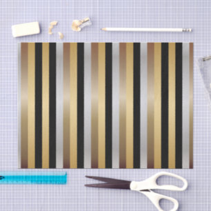 Papier Mousseline Rayures de noir, d'or, d'argent et de bronze