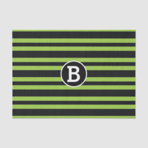 Papier Mousseline Rayures noires et vertes Monogramme Lettre Initial