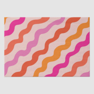 Papier Mousseline Rayures Rétro Vagues Abstraites Rose Rouge Orange