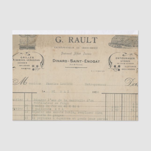 Papier Mousseline Réception en français (Recto)