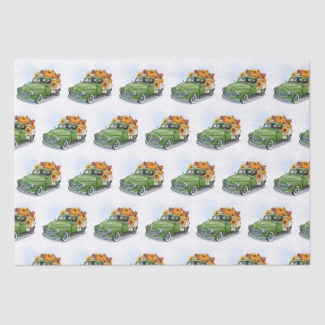 Papier Mousseline Récolte d'automne dans un camion vert (Recto)