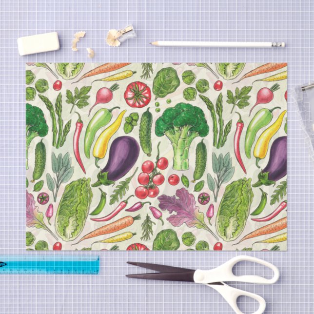 Papier Mousseline Récolte de légumes et d'herbes sur le blanc (Artisanat)