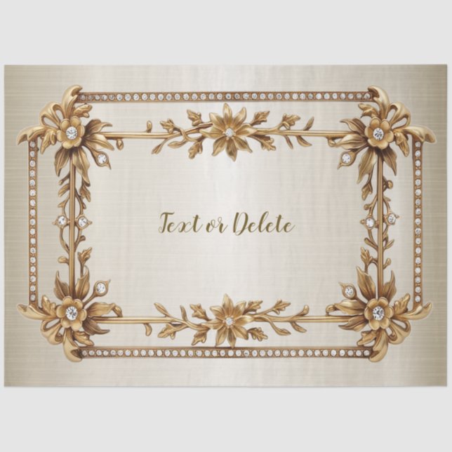 Papier Mousseline Rectangle doré Fleurs Dimonées brillantes (Recto)