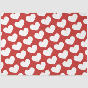 Papier Mousseline Red and White Hearts Valentine's Day Tissus Paper