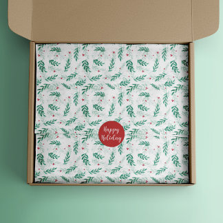 Papier Mousseline Red Berries Motif de Noël Blanc