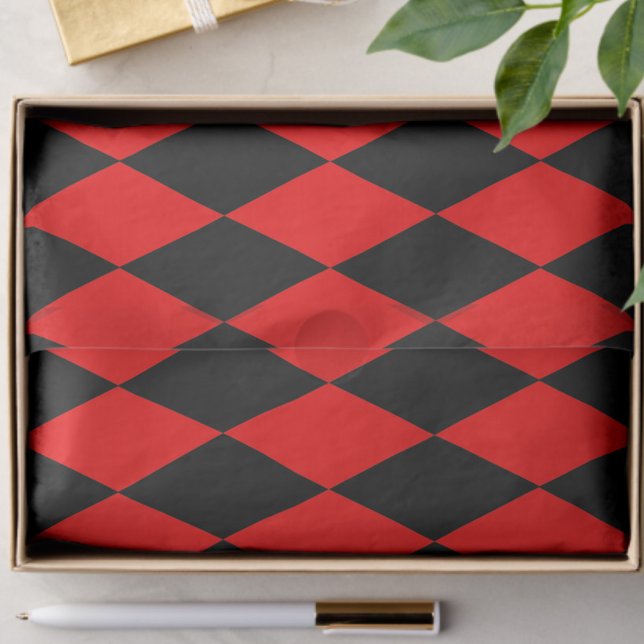 Papier Mousseline Red Black Harlequin Diamonds Checkers Design  (Créateur téléchargé)