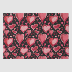 Papier Mousseline Red Black Hearts Motif Dessin Saint Valentin`s Day