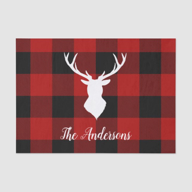 Papier Mousseline Red Buffalo Plaid & Deer | Nom personnel Cadeau (Recto)
