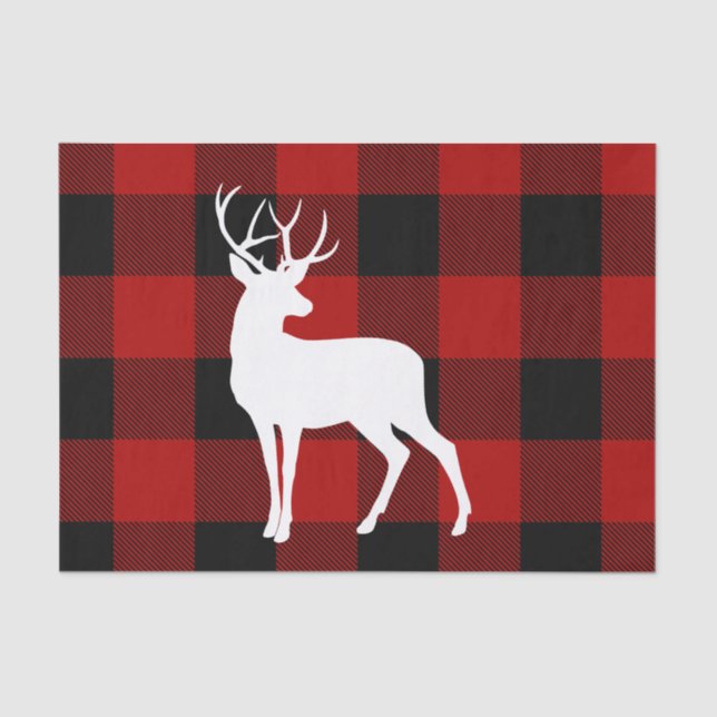 Papier Mousseline Red Buffalo Plaid & White Deer (Recto)