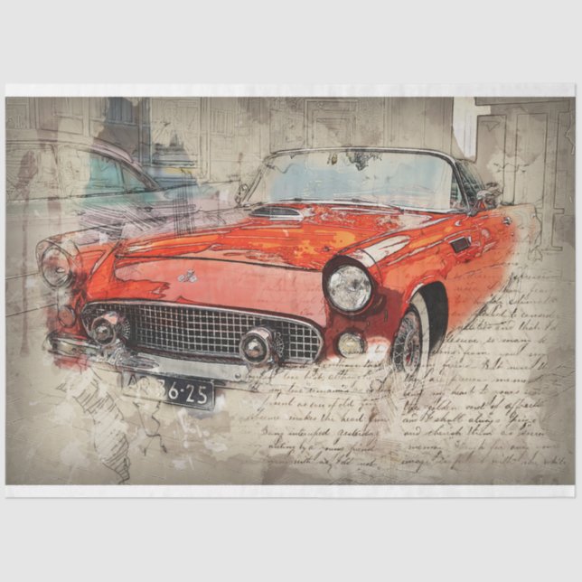 Papier Mousseline Red Car Vintage 20x30 Découpage (Recto)