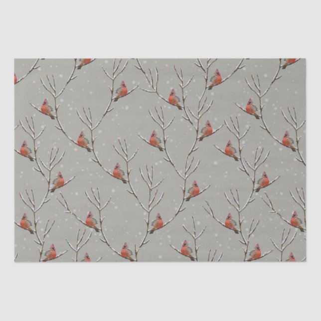 Papier Mousseline Red Cardinal Perched on a Tree Branch Tissue Paper (Recto)