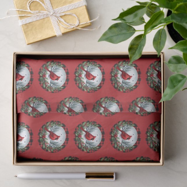 Papier Mousseline Red Cardinal with Holly Berries (Cadeau)