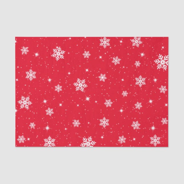 Papier Mousseline Red Christmas Stars Snowflakes Motif (Recto)