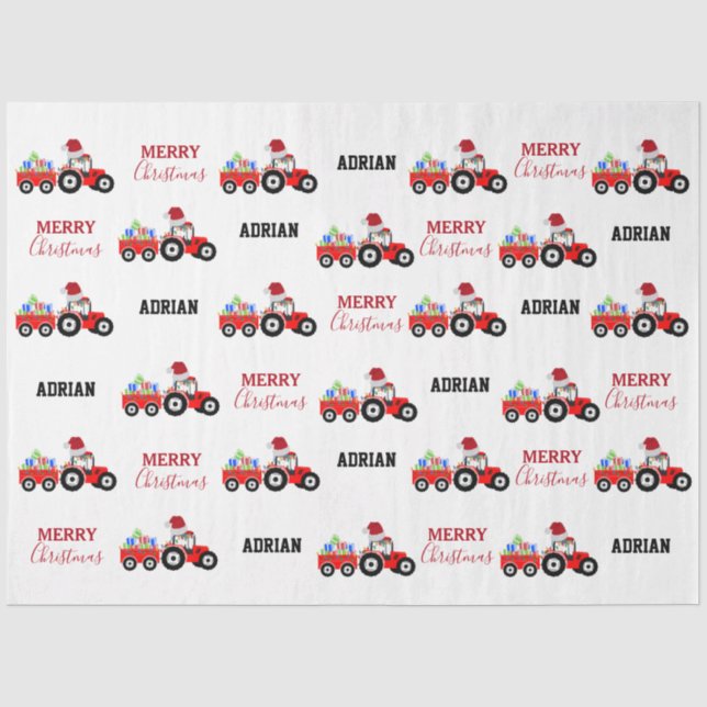 Papier Mousseline Red Christmas Truck Farm Nom personnalisé (Recto)
