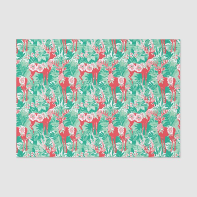 Papier Mousseline Red et Green Preppy Christmas Reindeer (Recto)