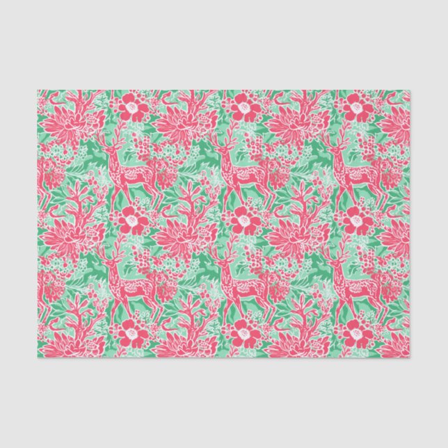 Papier Mousseline Red et Green Preppy Christmas Reindeer (Recto)