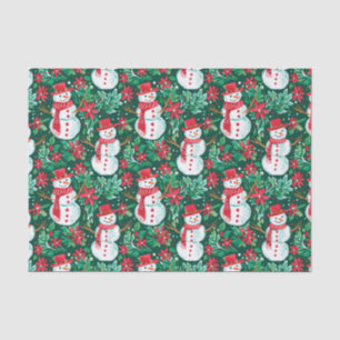 Papier Mousseline Red et Green Preppy Christmas Snowmen
