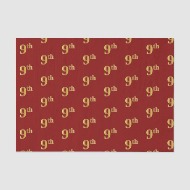 Papier Mousseline Red, Faux Gold 9th (Neuvième) Event Tissue Paper (Recto)